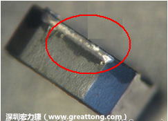 使用錫(Sn)鍍層的電源電感器(Power Inductors)，經(jīng)過推力測(cè)試后，其焊點(diǎn)還保留在零件的端點(diǎn)上，所以推力比較高。