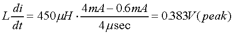 舉例來(lái)說(shuō)，一個(gè)閘在"ON"而載有4mA的電流時(shí)，突然開(kāi)關(guān)切到"OFF"且現(xiàn)在載有0.6mA的電流，假設(shè)開(kāi)關(guān)時(shí)間為4msec，載有450mH的電感信號(hào)的導(dǎo)體，此時(shí)所產(chǎn)生的電壓突波為