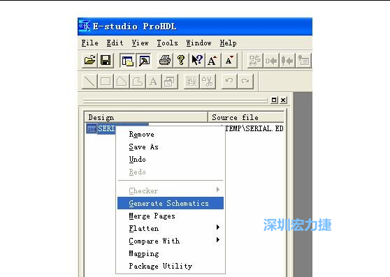 4．右鍵點擊 Serial.EDF 文件，選擇 Generate Schamatics：