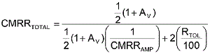 方程式1是從理想運(yùn)算放大器的CMRR等式中匯出，其中CMRRAMP被假定為非常大(無(wú)窮大)。