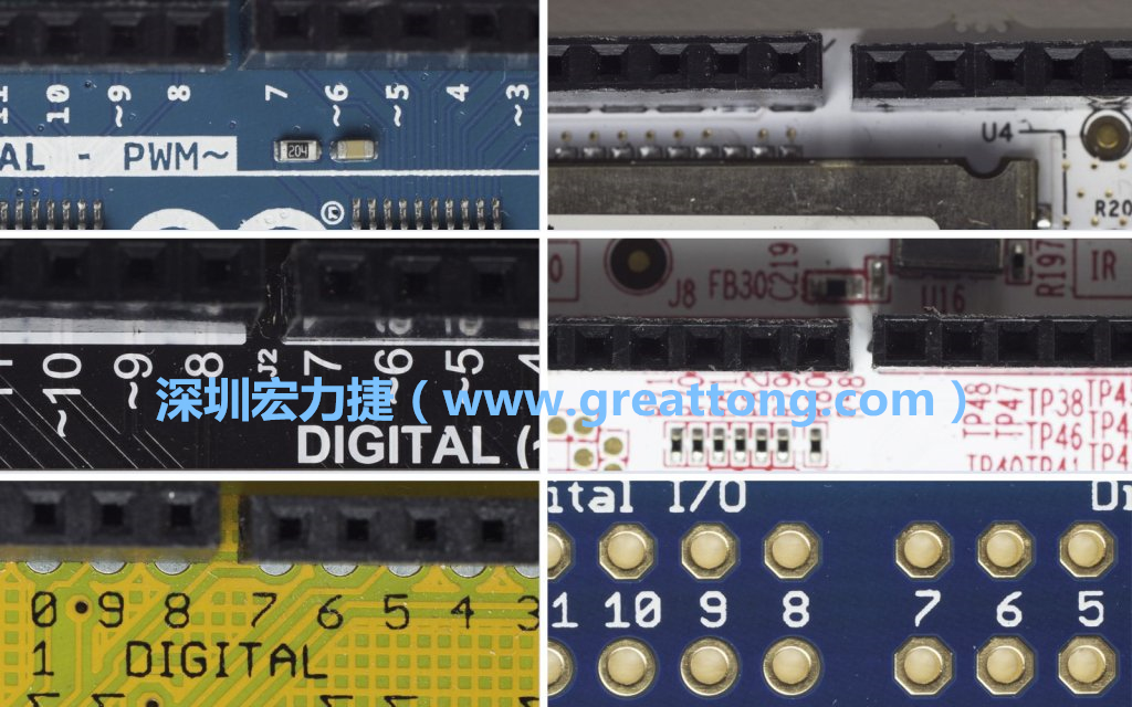 各種不同尺寸的Arduino上第7、8腳位的間距。